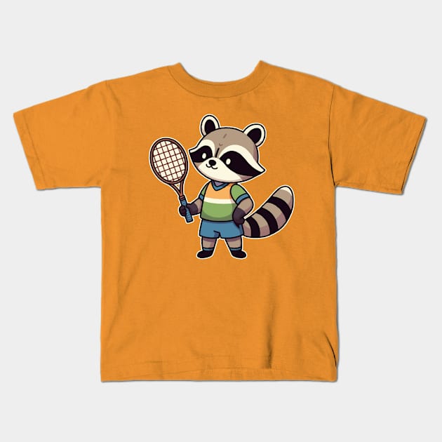 Racoon as Tennis player With Tennis racket Kids T-Shirt by fikriamrullah